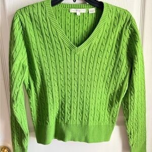 Women's Pria Green Cable Knit-V Sweater Size M